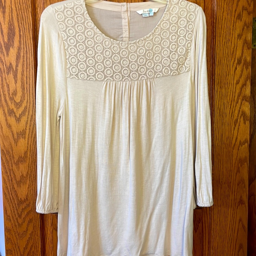 BODEN 10 top boho peasant Cream Tan Beige embroidered EXCELLENT viscose